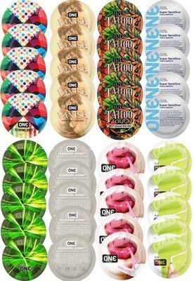 Набор с 40 шт ONE Ribs + ONE Vanish + ONE Tattoo + ONE Sensitive + ONE Glowing + ONE Dome + ONE Bubblegum + ONE Color SOS8311 фото