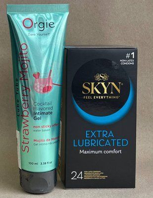 Набір SKYN Extra Lube 24 шт + Orgie їстівний лубрикант коктейль Полуничний мохіто 100 мл SOS1066 фото