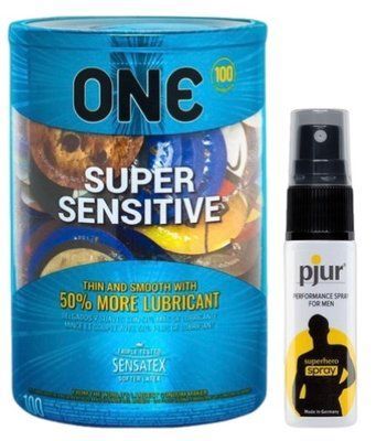 Набор из ONE Super Sensitive 100 шт + Пролонгатор pjur Superhero Spray 20 мл SOS9512 фото