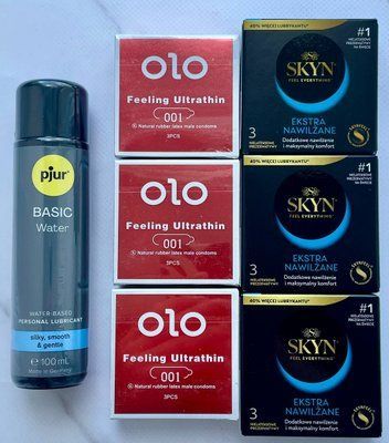 Набор 18 шт OLO возбуждающий 001 + Skyn ​​Extra Lube + Лубрикант pjur Basic Waterbased, 100 мл SOS3814 фото