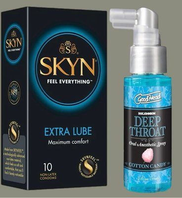 Набір Skyn Extra Lube 10 штук + Спрей Doc Johnson GoodHead DeepThroat Spray - Cotton Candy 59 мл SOS5230 фото