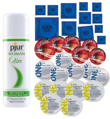 Комплект 30 шт One Super Studs, Classic, Flavor Waves та EXS Cooling - Лубрикант pjur Woman Aloe (30 мл) SOS3414 фото