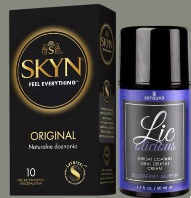 Комплект SKYN Original 10 шт + Гель Sensuva - Lic-o-licious Blueberry Muffin (50 мл) SOS5830 фото