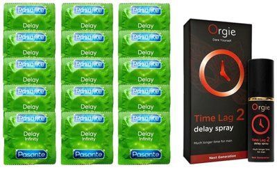 Комплект: Pasante Delay 15 шт + Пролонгатор Orgie Time Lag 2 Delay Spray (10 мл) SOS11075 фото