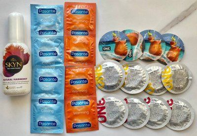 Набір 20 штук ONE Flavor Waves, Studs, Ribs - PASANTE Cooling, Warming+ Лубрикант SKYN NATURAL HARMONY, 80 мл SOS1463 фото