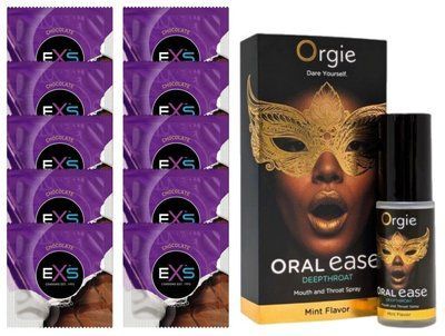 Комплект EXS Chocolate 10 шт + Orgie Oral Ease Deepthroat Spray SOS14134 фото