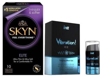 Набор из SKYN Elite (10 шт) + Жидкий вибратор Intt Vibration Ice (15 мл) SOS9722 фото