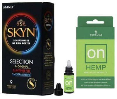 Набор из SKYN Selection (9 шт) + Возбудительные капли для клитора Sensuva &ndash; ON for Her Hemp Infused Arousal Oil (5 мл) с маслом конопли SOS9672 фото