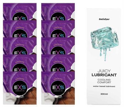 Комплект: з EXS Chocolate 10 шт + Лубрикант Satisfyer Juicy Cooling Comfort water based 300 мл SOS11326 фото