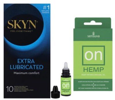 Набор из SKYN Extra Lube (10 шт) + Возбудительные капли Sensuva ON for Her Hemp Infused Arousal Oil (5 мл) SOS10172 фото