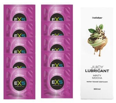 Комплект: EXS EXTRA SAFE 10 шт. + Лубрикант Satisfyer Minty Mocha 300 мл SOS11479 фото
