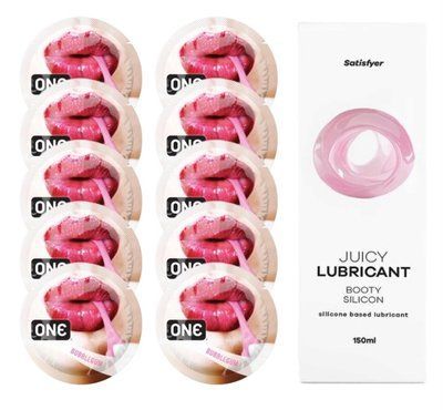 Комплект 𝐎𝐍𝐄 Bubblegum 10 шт. + Лубрикант Satisfyer Juicy Lubricant Booty Silicon (150 мл) SOS12231 фото