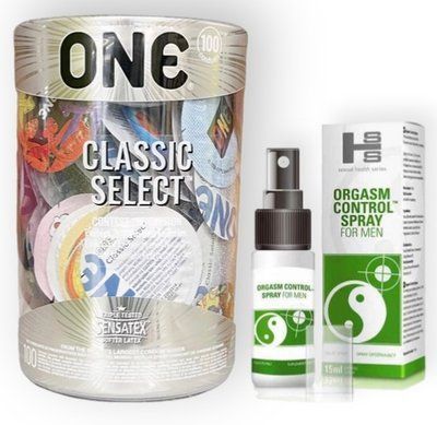 Набор из 100 шт ONE Classic Select + SEXUAL HEALTH SERIES ORGASM CONTROL SPRAY, 15 МЛ SOS9012 фото