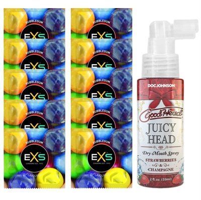 EXS BUBBLEGUM 10 шт + Doc Johnson &ndash; Dry Mouth Spray Strawberries and Champagne (59 мл) SOS14034 фото