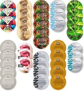 Набор с 39 шт ONE Extreme Ribs + ONE Vanish + ONE Tattoo + ONE Sensitive + ONE Glowing + ONE Pleasure Dome + ONE Bubblegum + ONE Extra Strong + ONE Legend XL + ONE Pleasure Plus SOS8320 фото