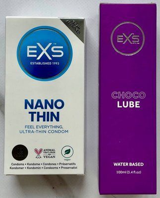 Набір EXS NANO Thin 12 шт - Лубрикант EXS Choco Lube Water Based 100 мл SOS3273 фото