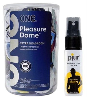 Набор из ONE Pleasure Dome, 100 шт + Пролонгатор pjur Superhero Spray 20 мл SOS9571 фото