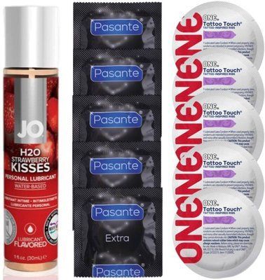 Набір 10 шт Pasante Extra та ONE Tattoo Touch + System JO H2O &mdash; Strawberry Kiss (30 мл) SOS4873 фото