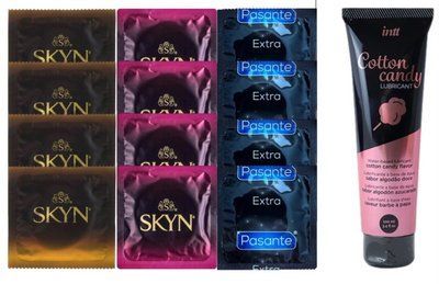 Комплект: Лубрикант Intt Cotton Candy (100мл) + 8 шт. SKYN+4 шт. Pasante Extra Safe SOS10433 фото