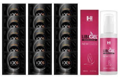 Комплект EXS Black Latex 15 шт + Sexual Health Series LibiGel Intimate Libido SOS14641 фото