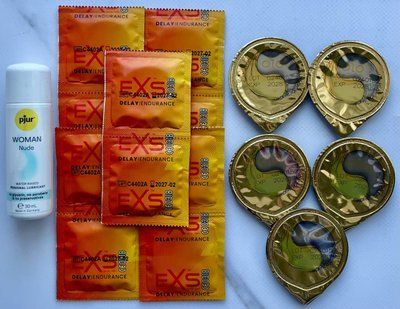 Набір EXS Delay 10 шт + OLO Лід і Полум'я 001 5 шт + Лубрикант pjur Woman Nude 30 мл SOS3473 фото