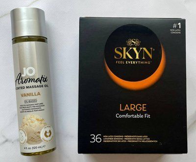 Комплект SKYN Large, 36 шт + System JO Aromatix &mdash; Massage Oil &mdash; Vanilla 120 мл SOS1159 фото