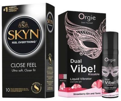 Набор из SKYN Close Feel (10 шт) + жидкий вибратор Orgie Dual Vibe! Strawberry Gin & Tonic Kissable Liquid Vibrator (15 мл) SOS9781 фото