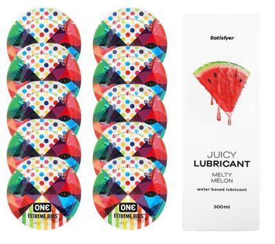 Комплект One Extreme ribs 10 шт. + Лубрикант Satisfyer Juicy Lubricant Melty Melon (300 мл) SOS12140 фото