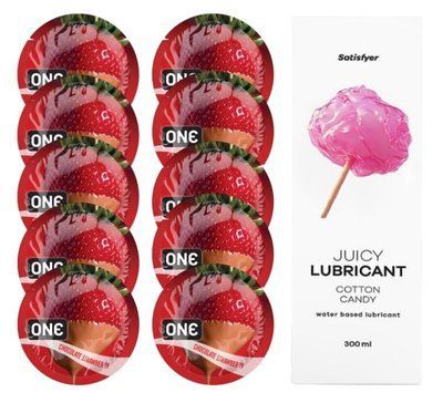ONE Chocolate Strawberry 10 шт. + Лубрикант Satisfyer Cotton Candy 300 мл SOS12440 фото