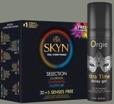 Набор Skyn ​​Selection 30 шт + 5 из 5 Senses + Гель-пролонгатор полового акта X-TRA TIME, 15 мл ORGIE SOS4960 фото