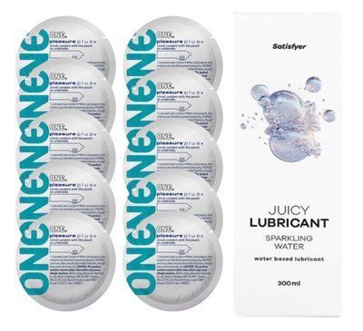 Комплект 𝐎𝐍𝐄 𝐏𝐥𝐮𝐬 10 шт. + Лубрикант Satisfyer Juicy Lubricant Sparkling Water (300 мл) SOS12340 фото