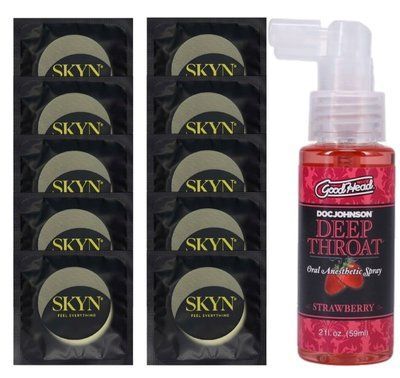 Комплект SKYN Pina Colada 10 шт + Doc Johnson GoodHead DeepThroat Spray Sweet Strawberry, 59 мл SOS13692 фото