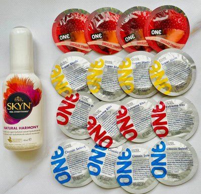 Набор 16 шт ONE Flavor Waves, Classic, Super Studs, Extreme ribs + Лубрикант SKYN NATURAL HARMONY, 80 мл SOS1722 фото