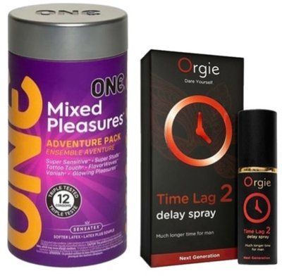 Набор из 12 шт ONE Mixed Pleasures + Пролонгатор Orgie Time Lag 2 Delay Spray, 10 мл SOS9271 фото