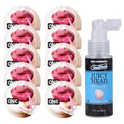 Комплект ONE Bubblegum 10 шт + Doc Johnson GoodHead Juicy Head Dry Mouth Spray Cotton Candy (59 мл) SOS13893 фото