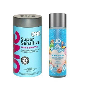 ONE Super Sensitive Pack 12 шт.+ Лубрикант на водній основі System JO H2O &mdash; Candy Shop &mdash; Bubblegum (60 мл) SOS6498 фото