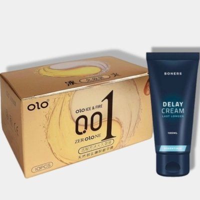 OLO 0.01 Ice Durable Gold 10 шт + Пролонгатор Boners Delay Cream SOS5946 фото