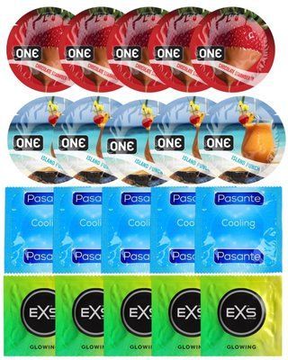Набор 20 шт ONE Chocolate Strawberry + ONE Island Punch + Pasante Cooling + EXS Glow in the Dark SOS7227 фото