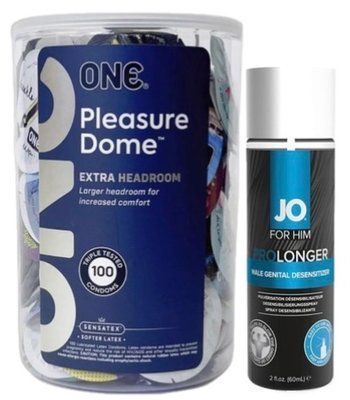 Набор из ONE Pleasure Dome, 100 шт + Пролонгатор System JO Prolonger Spray with Benzocaine (60 мл) SOS9572 фото