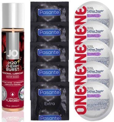 Набір 10 шт Pasante Extra та ONE Tattoo Touch + System JO H2O &mdash; Cherry Burst (30 мл) SOS4874 фото