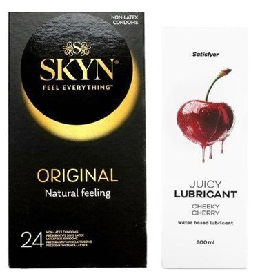 Набор Лубрикант Satisfyer Cheeky Cherry 300мл + SKYN ORIGINAL 24 шт. SOS12793 фото