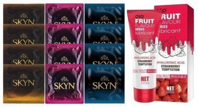 Комплект: Лубрикант OLO со вкусом клубники (120 мл) + 8 шт. SKYN + 4 шт. SKYN Extra Lube SOS10636 фото