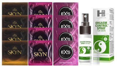 Комплект: Пролонгатор SHS Orgasm Control Spray 15 мл + 8 шт. SKYN + 4 шт. EXS Extra Thick SOS10936 фото
