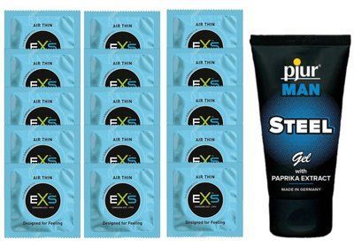 Комплект EXS Air Thin 15 шт+pjur MAN Steel Gel SOS14776 фото