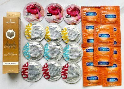 Набор 22 шт ONE Flavor Waves, Super Sensitive, Extreme ribs , Super Studs - Pasante Warming + Sensuva Deeply Love You Salted Caramel (29 мл) SOS1823 фото