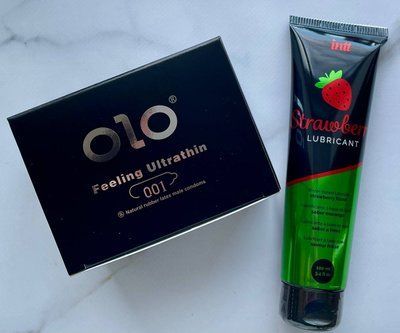 Набір OLO Feeling Ultrathin - ультратонкі -001 (10 штук) + Лубрикант на водній основі Intt Strawberry (100 мл) SOS1178 фото
