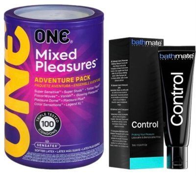 Набор из ONE Mixed Pleasures 100 шт + Пролонгатор Bathmate Control (7 мл) SOS9472 фото