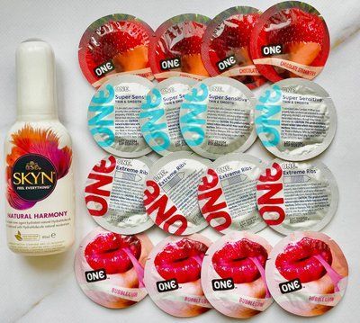 Набор 16 шт ONE Flavor Waves, Super Sensitive, Extreme ribs + Лубрикант SKYN NATURAL HARMONY, 80 мл SOS1723 фото