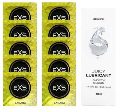 Комплект: з EXS Banana 10 шт + Лубрикант Satisfyer Smooth Silicon silicone based 150 мл SOS11336 фото