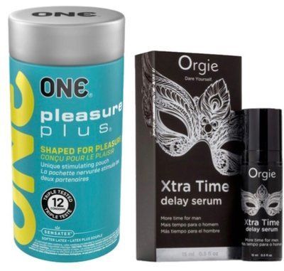 Набор из ONE Pleasure Plus 12 шт + Пролонгатор Orgie Xtra Time Delay Serum, 15 мл SOS9522 фото